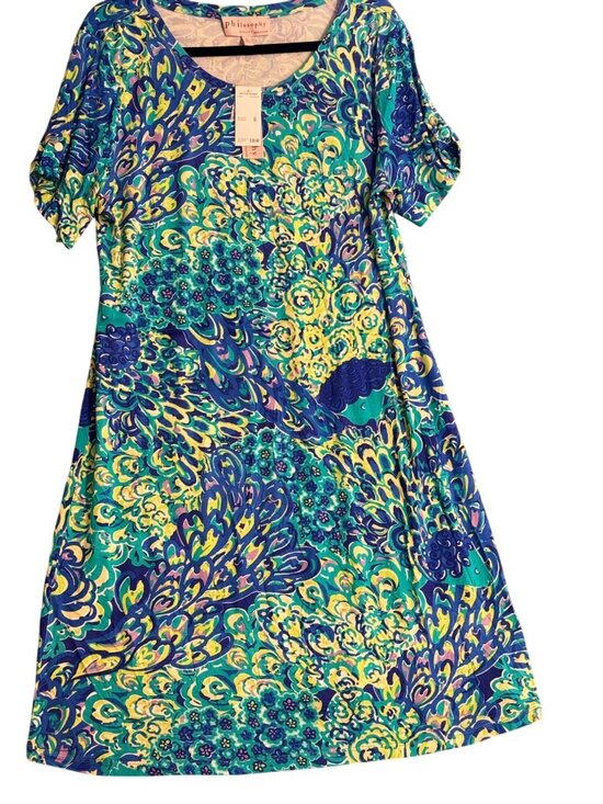 Philosophy Dresses & Skirts - Philosophy Republic Aqua Peacock Print Dress XL